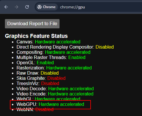 Checking WebGPU status in Chrome via chrome://gpu