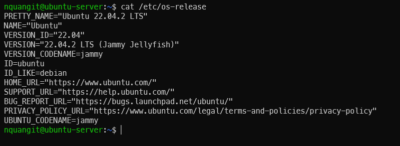 Terminal output of cat /etc/os-release on Ubuntu
