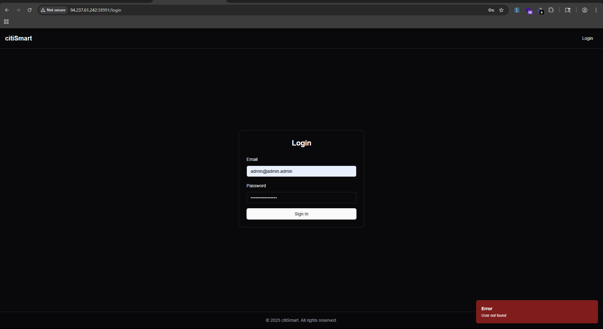 Application Screenshot at Login Page