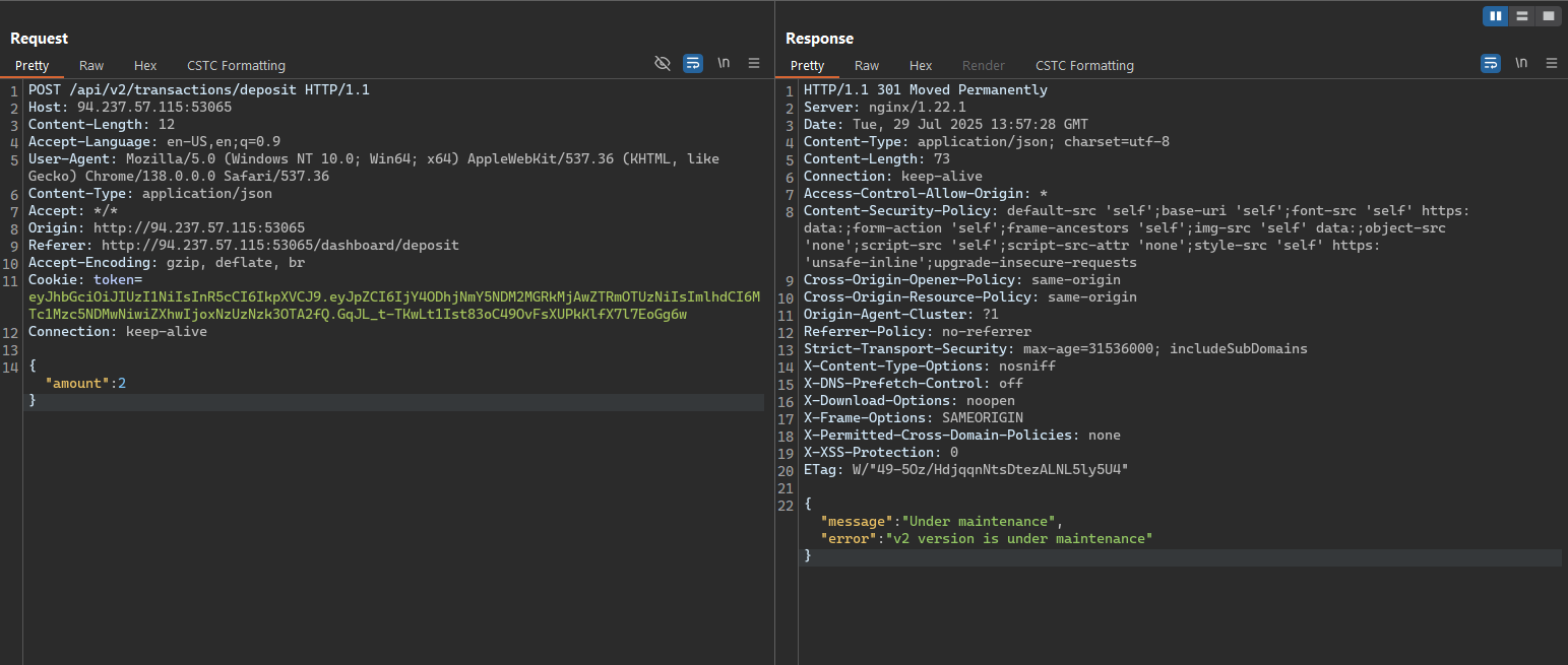API version under maintainance