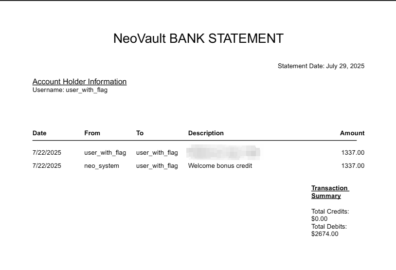 Do the same with new user and get the flag from the transaction history