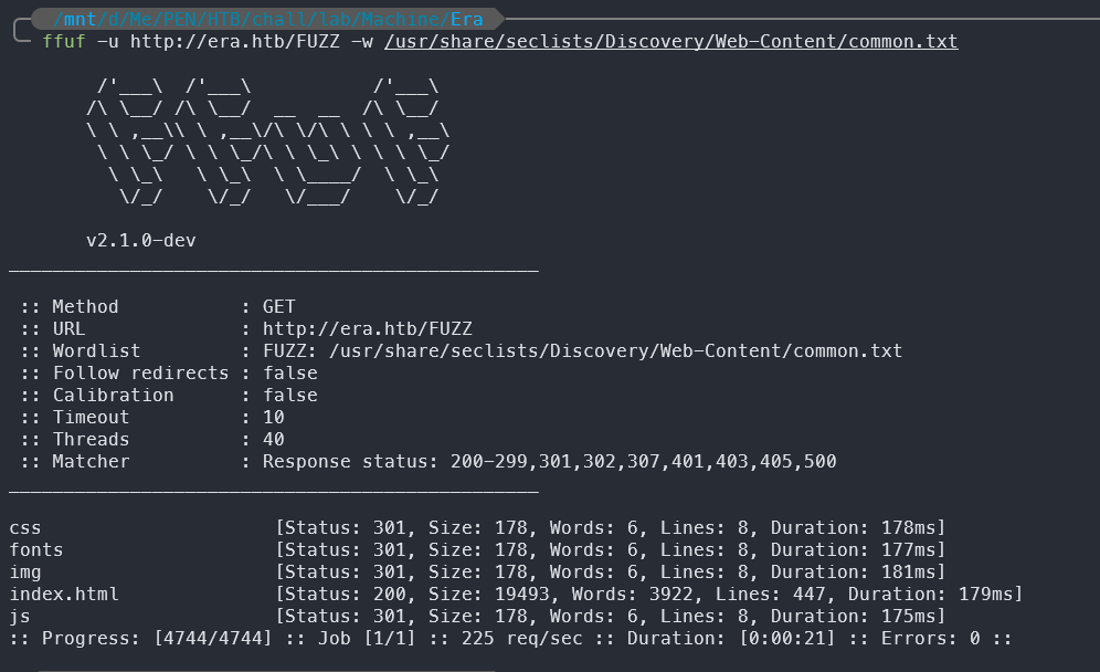 FFUF scan result