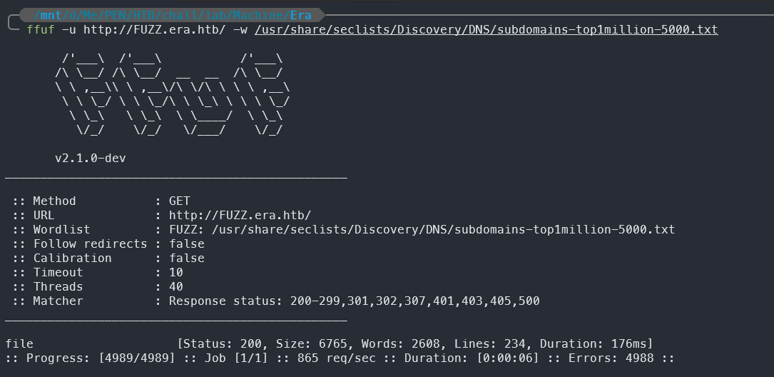 FFUF scan result for subdomains